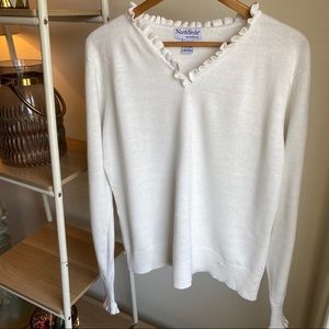 Ruffle Cream v-neck sweater